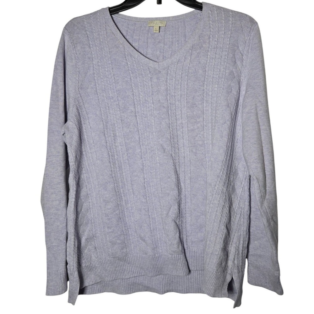 Talbots Womens Purple Cable Knit Sweater Size Petite‎ Large LP Winter Pastel
